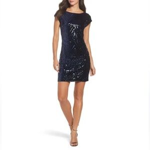 Eliza J Elegant Diamond Patterned Navy Sequin Mini Dress. Size 6 NWOT!